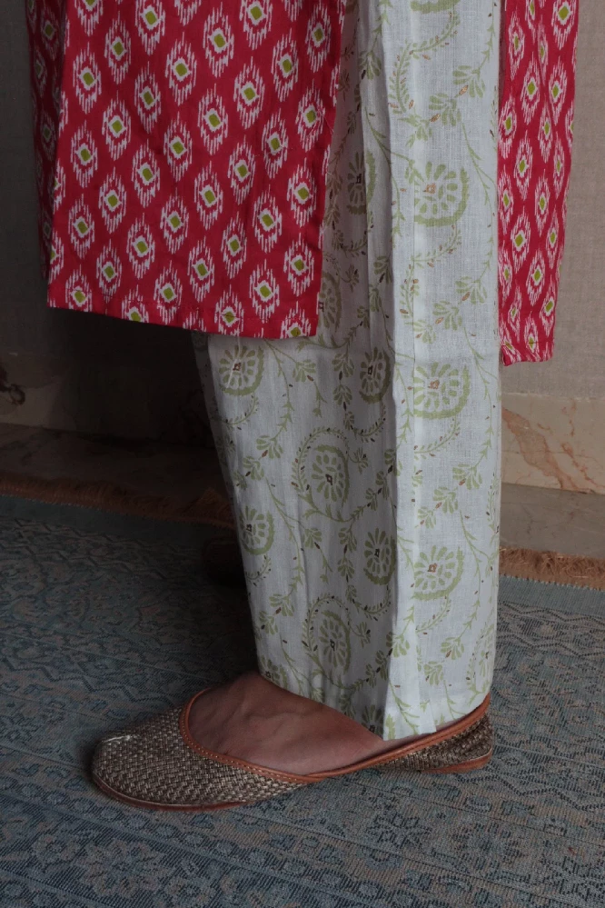 Rose Pink Sanagneri Print Kurti Palazzo Set-8.webp